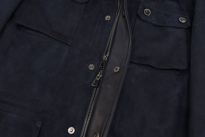 14500$ ISAIA NAPOLI Dark Blue Field Jacket Suede Lambskin 38 US / 48 EU 8R
