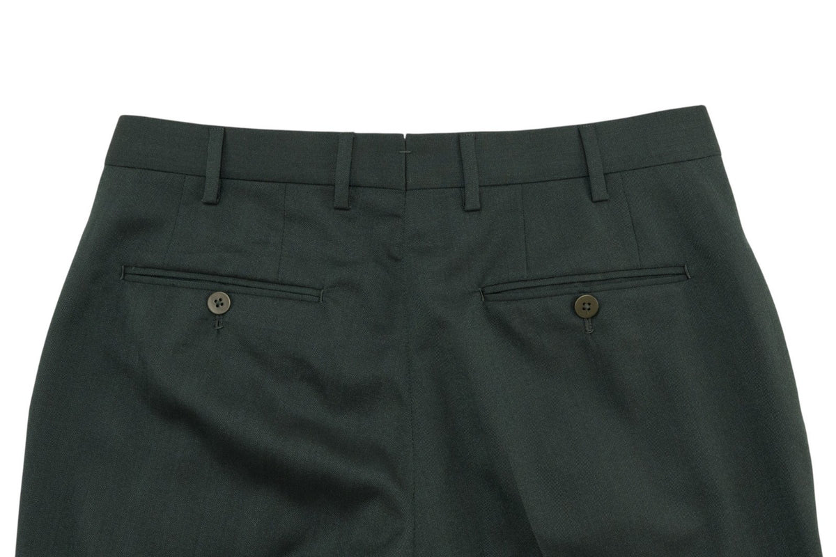 $7155 ISAIA "Sanita" Dark Green Suit Hand-Sewn Fine Wool & Silk Herringbone
