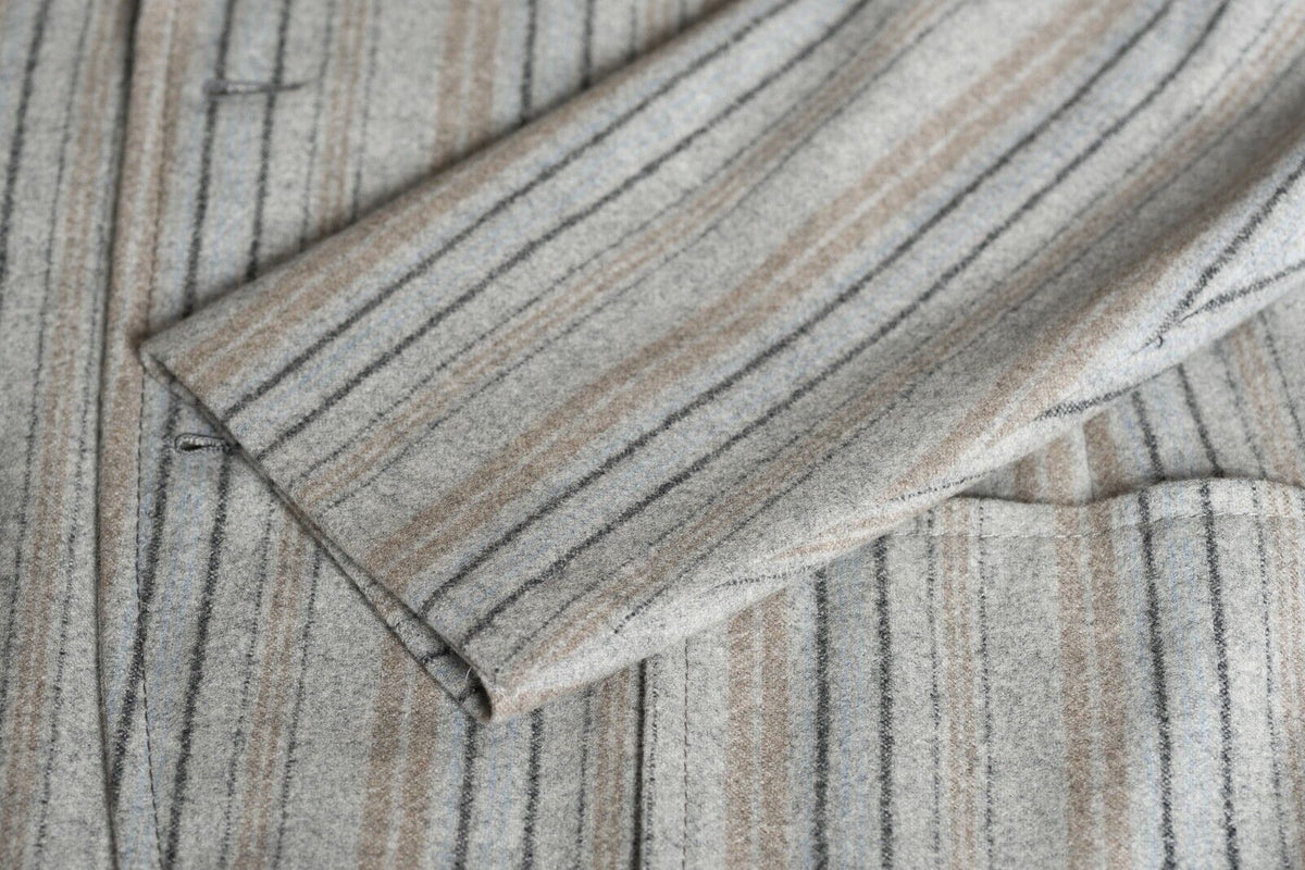 $1890 D'AVENZA Light Gray Cashmere Wool Striped Jacket Sewn in Italy 38 US 48 EU
