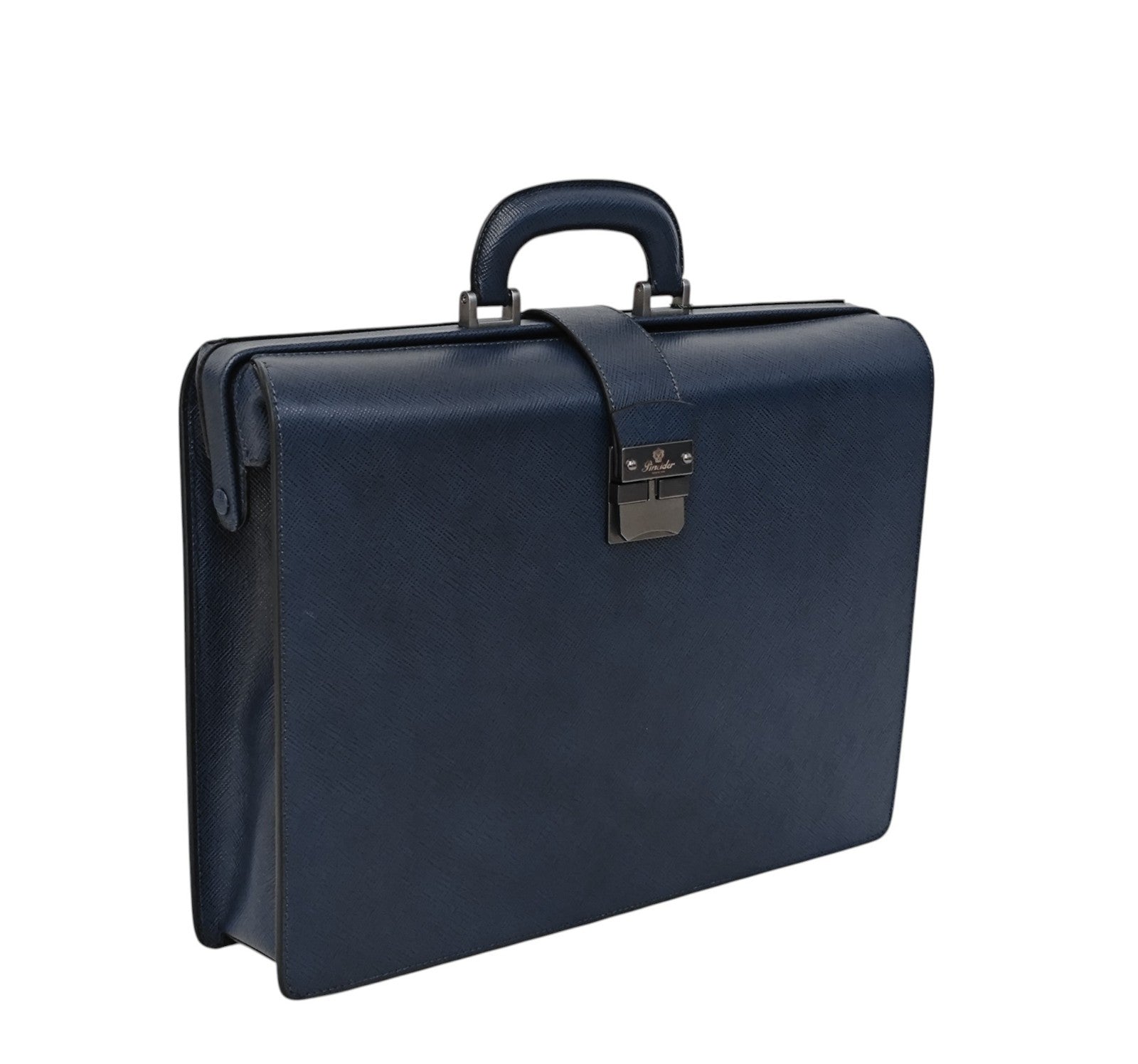 1530$ PINEIDER FIRENZE 1774 Diplomatic Briefcase Work Bag Blue Saffiano Calf