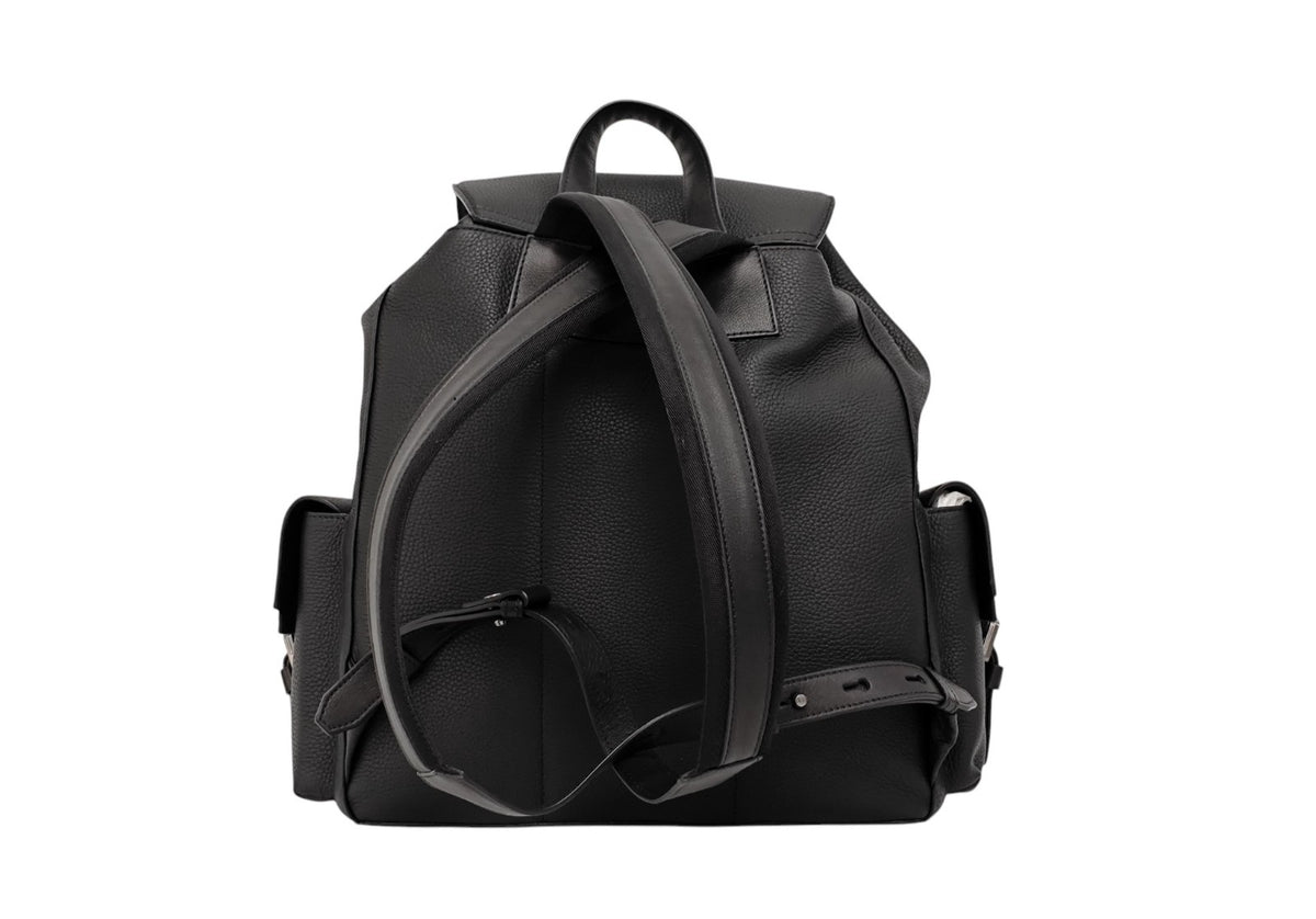 1990$ PINEIDER BOTTOLATO Grain Calf Multiple Backpack Travel Weekender Black XL