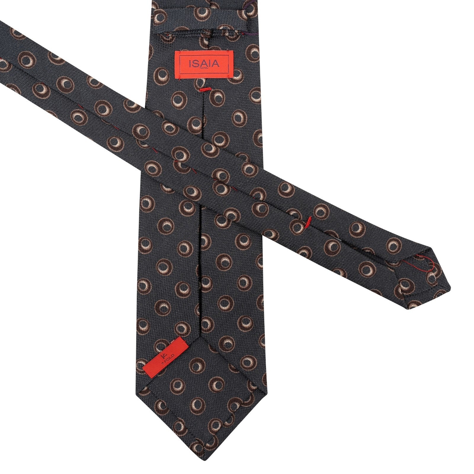 $275 ISAIA NAPOLI Gray Hand-Sewn 7 Folds Tie Geometric Wool / Silk