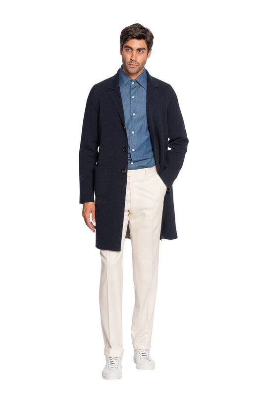 $1600 BOGLIOLI MILANO Dark Blue Long Coat Knit LLAMA & CASHMERE Size M