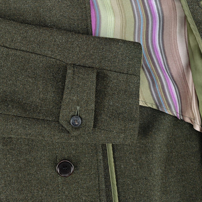 ETRO MILANO Green Wool Overcoat Long Single Breasted Made Italy 42 US / 52 IT