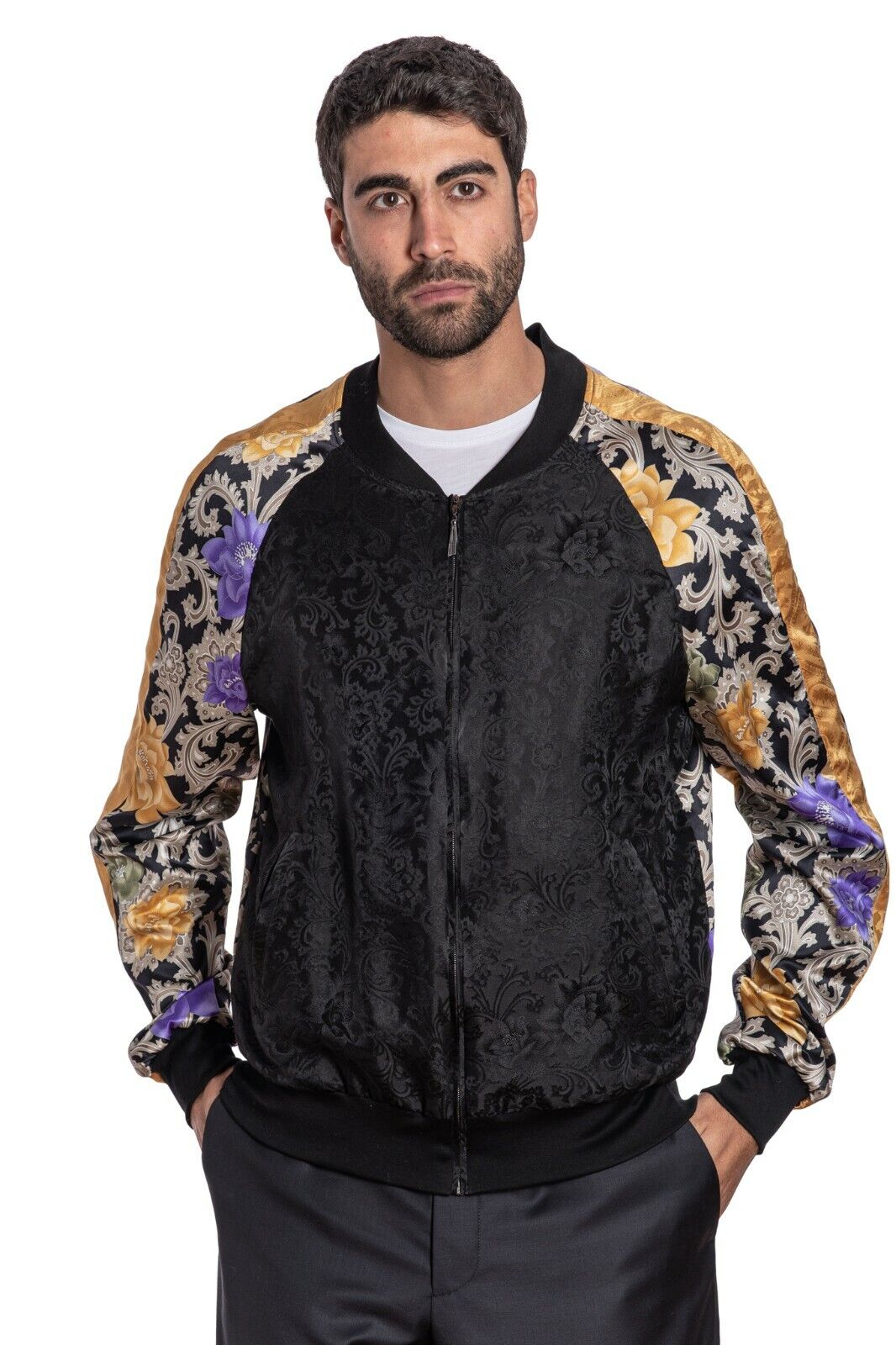 Limited Edition 2850$ GERLIN Jacket Bomber Floral 100% Silk Size L  BIJAN