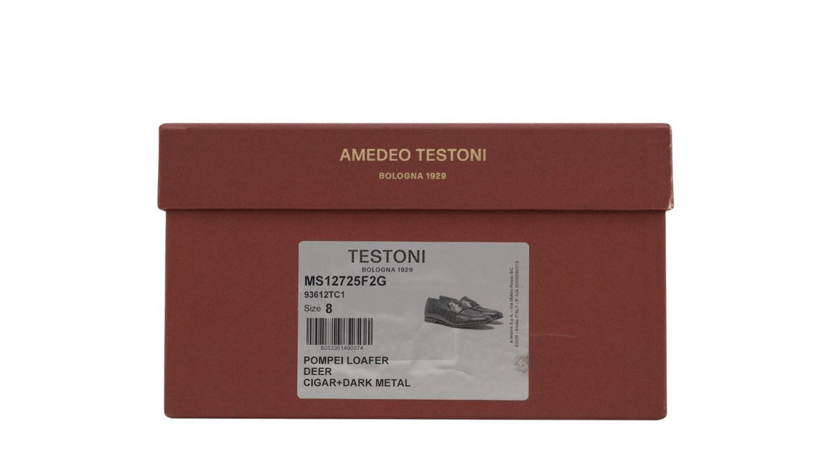 1200$ TESTONI Bologna Construction Loafer Shoes Deer Cigar 8 UK / 9 US / 42 IT