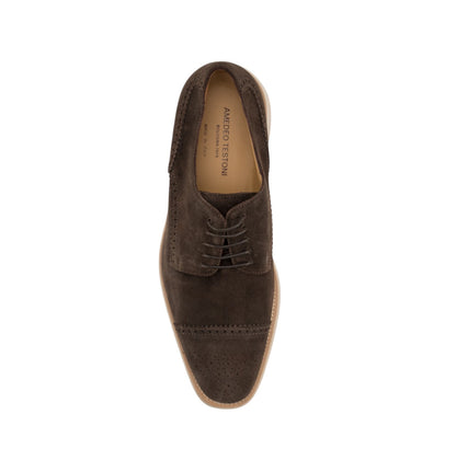 1150$ TESTONI "Bolgheri" Derby Shoes Eco Suede Cigar 8 UK / 9 US / 42 IT