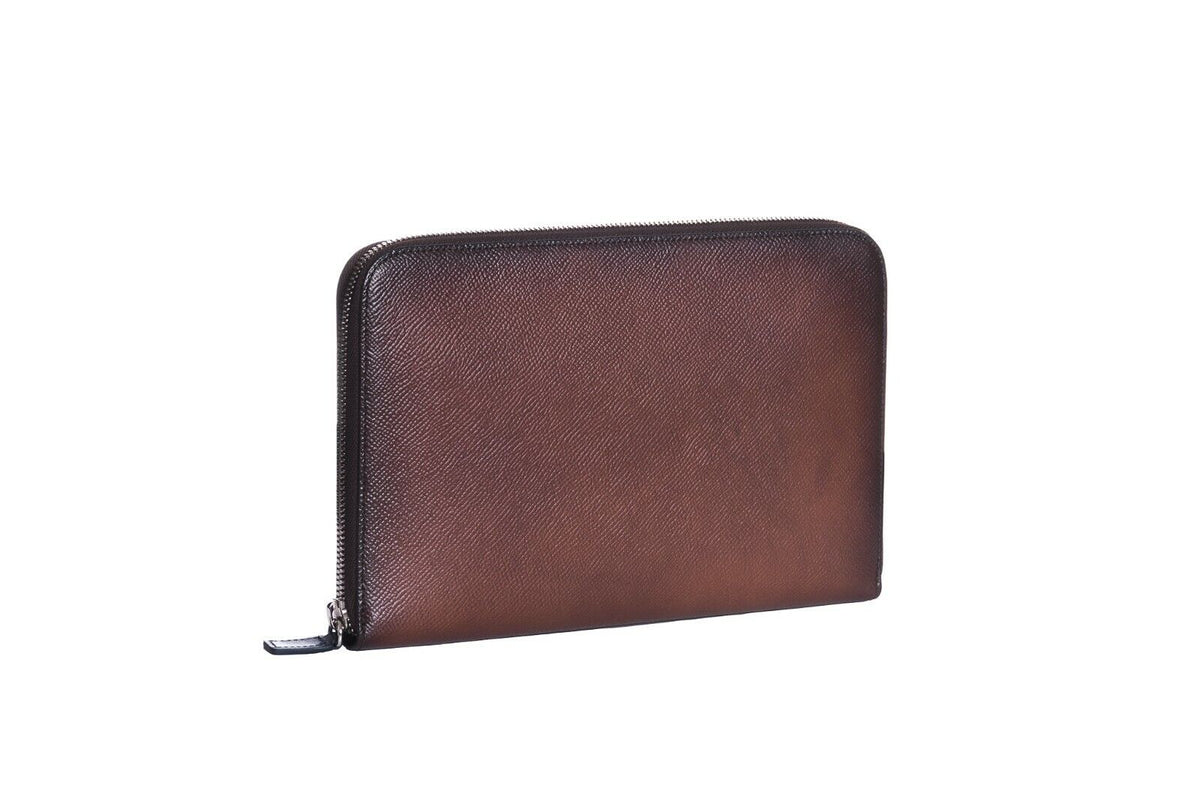 ARALDI MILANO 1930 Brown TAMPONATO Leather Clutch Bag Travel Wallet Handbag 