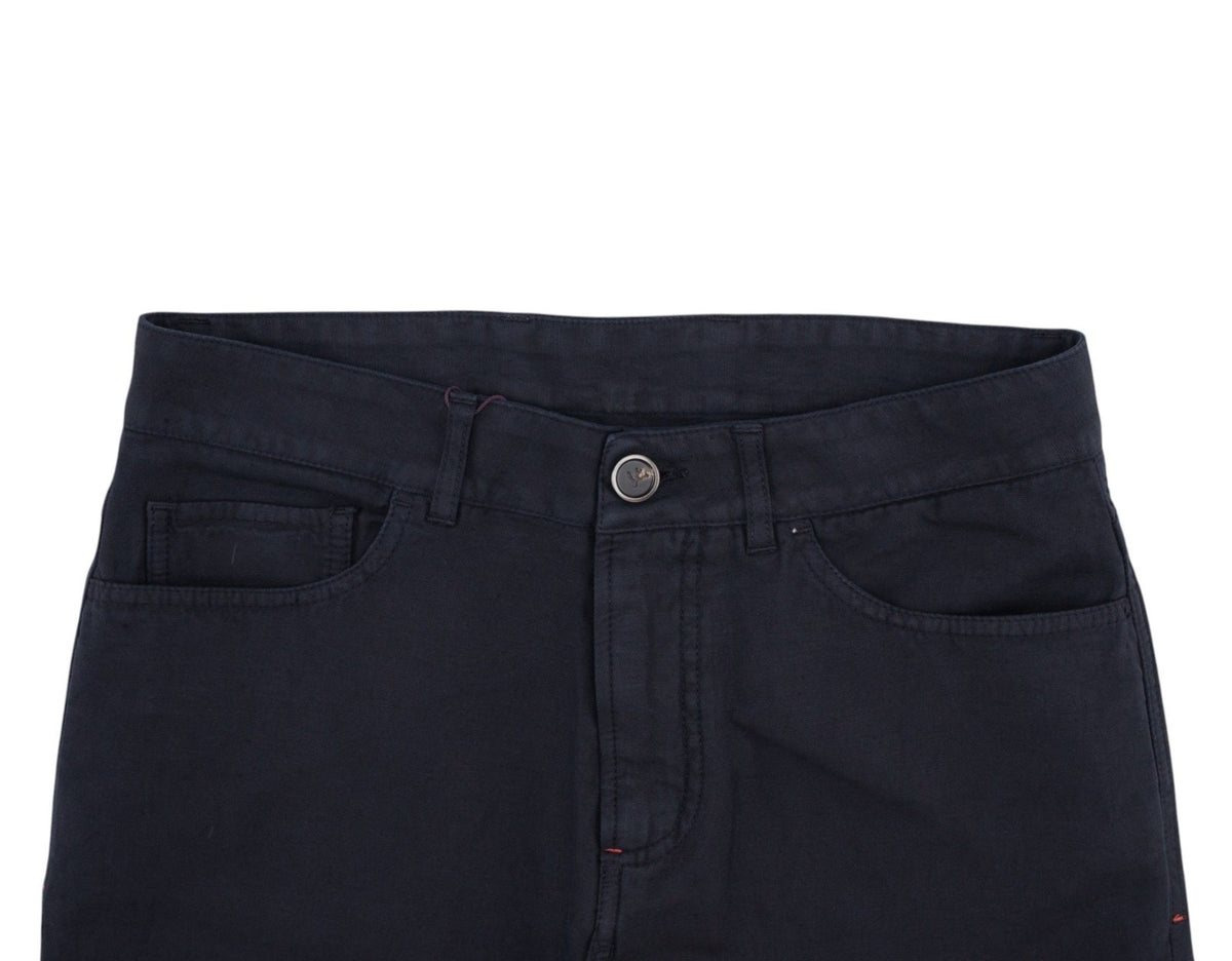 725$ ISAIA NAPOLI Blue Navy 5 Pocket Pant Trouser Cotton - Linen 32 US / 48 EU