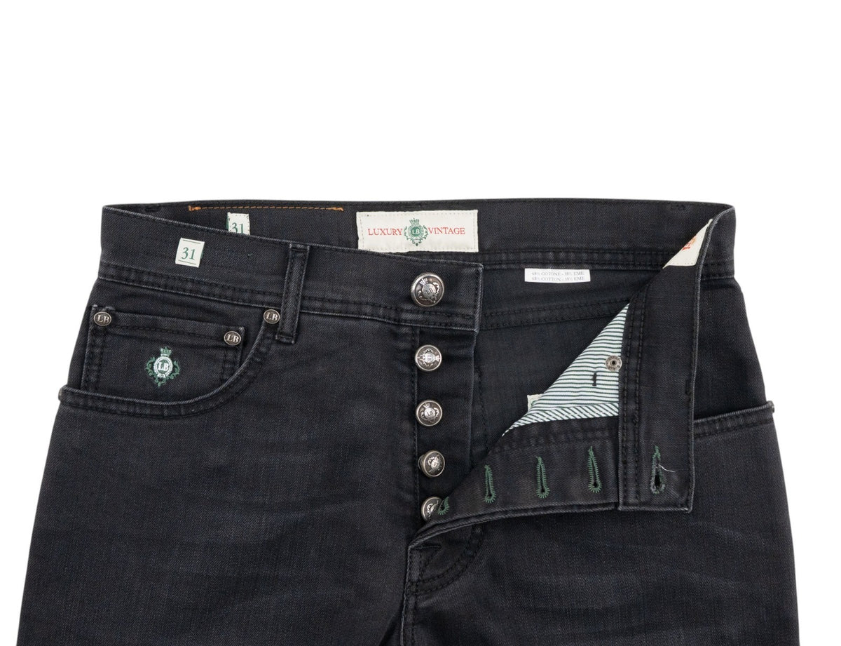 415$ LUIGI BORRELLI NAPOLI Solid Black Denim Jeans Pant Cotton 31 US / 47 EU