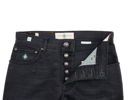 415$ LUIGI BORRELLI NAPOLI Solid Black Denim Jeans Pant Cotton 31 US / 47 EU