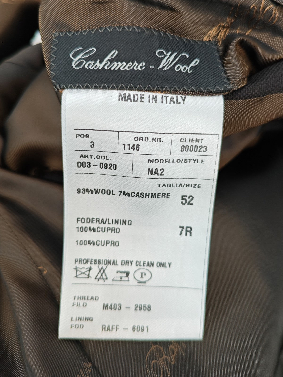 1850$ RAFFAELE CARUSO Brown Wool Cashmere Sport Coat 3/2 Roll 42 US /  52 IT