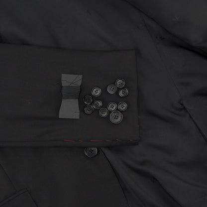 $7150 ISAIA "Sanita" Black Suit Hand-Sewn Fine Wool Aquaspider Water Repellent