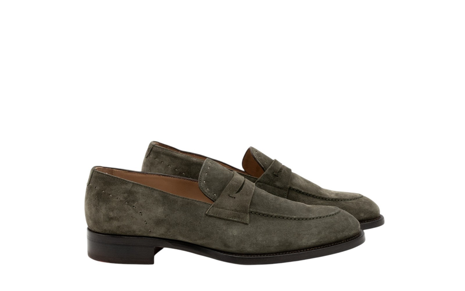 ISAIA NAPOLI Green Suede Penny Loafer Shoes Leather Sole 9 UK / 10 US / 43 IT