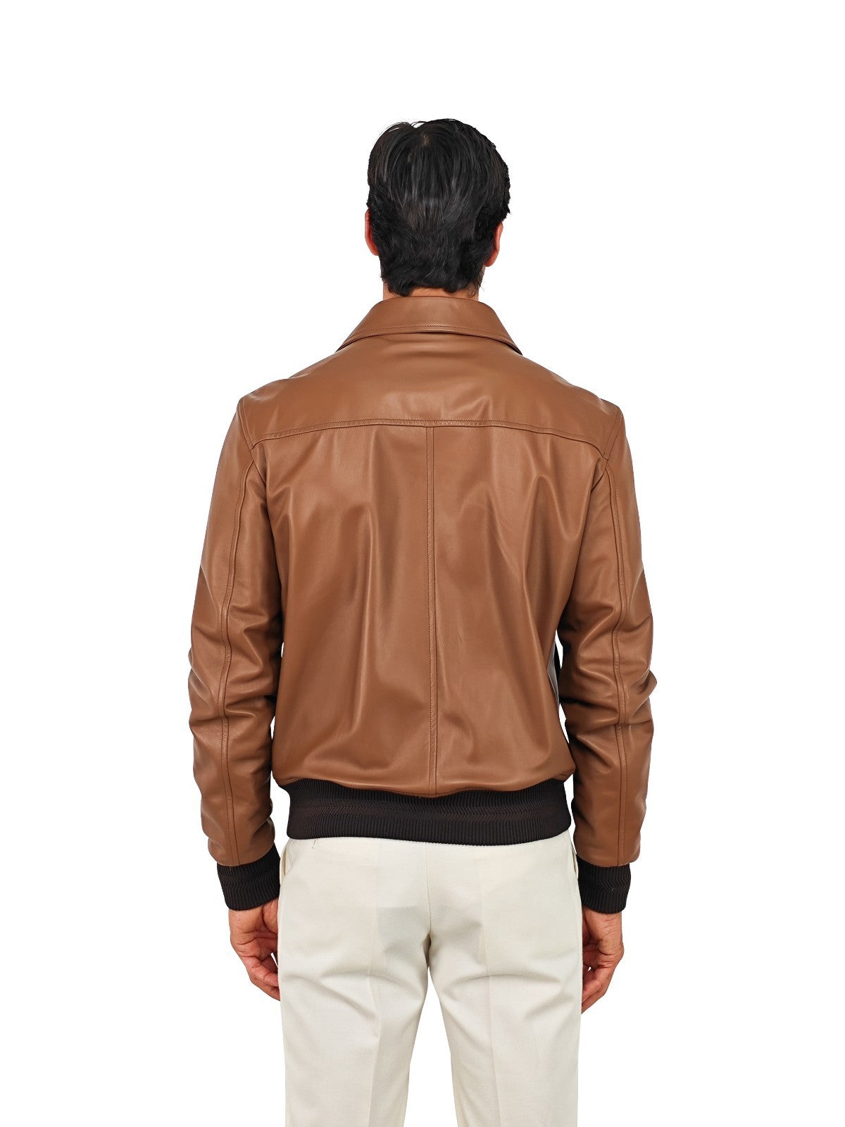 $5800 ISAIA NAPOLI Brown Cognac Bomber Jacket 100% Lambskin Leather 38 US 48 EU