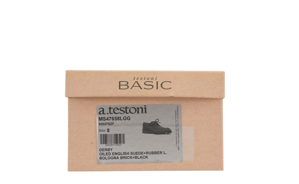 950$ TESTONI Derby Shoes Oiled English Suede Bologna Brick 8 UK / 9 US / 42 IT