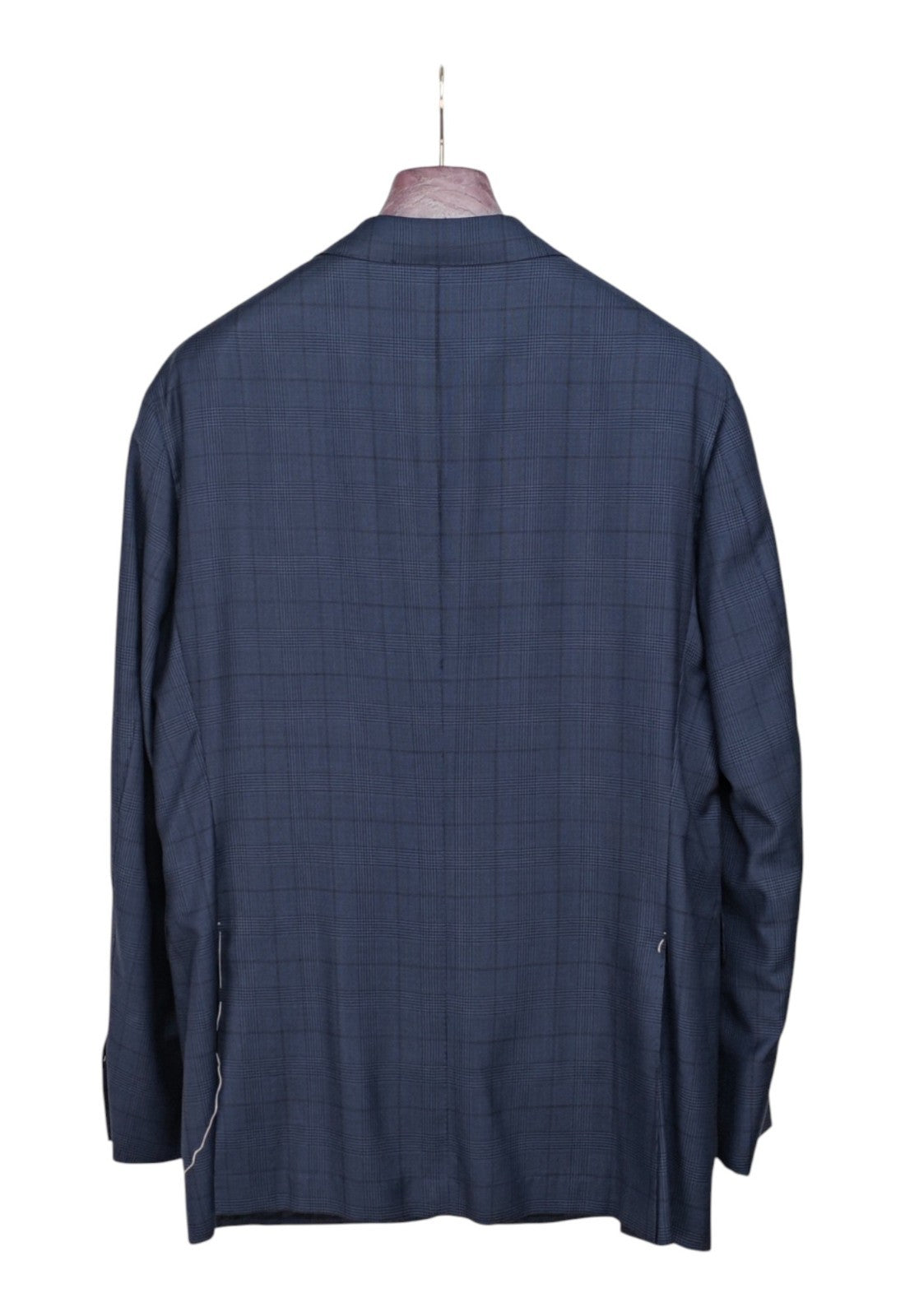 $2500 SARTORIA PARTENOPEA NAPOLI Handmade Blue Check Suit Wool Silk  46 US 56 EU
