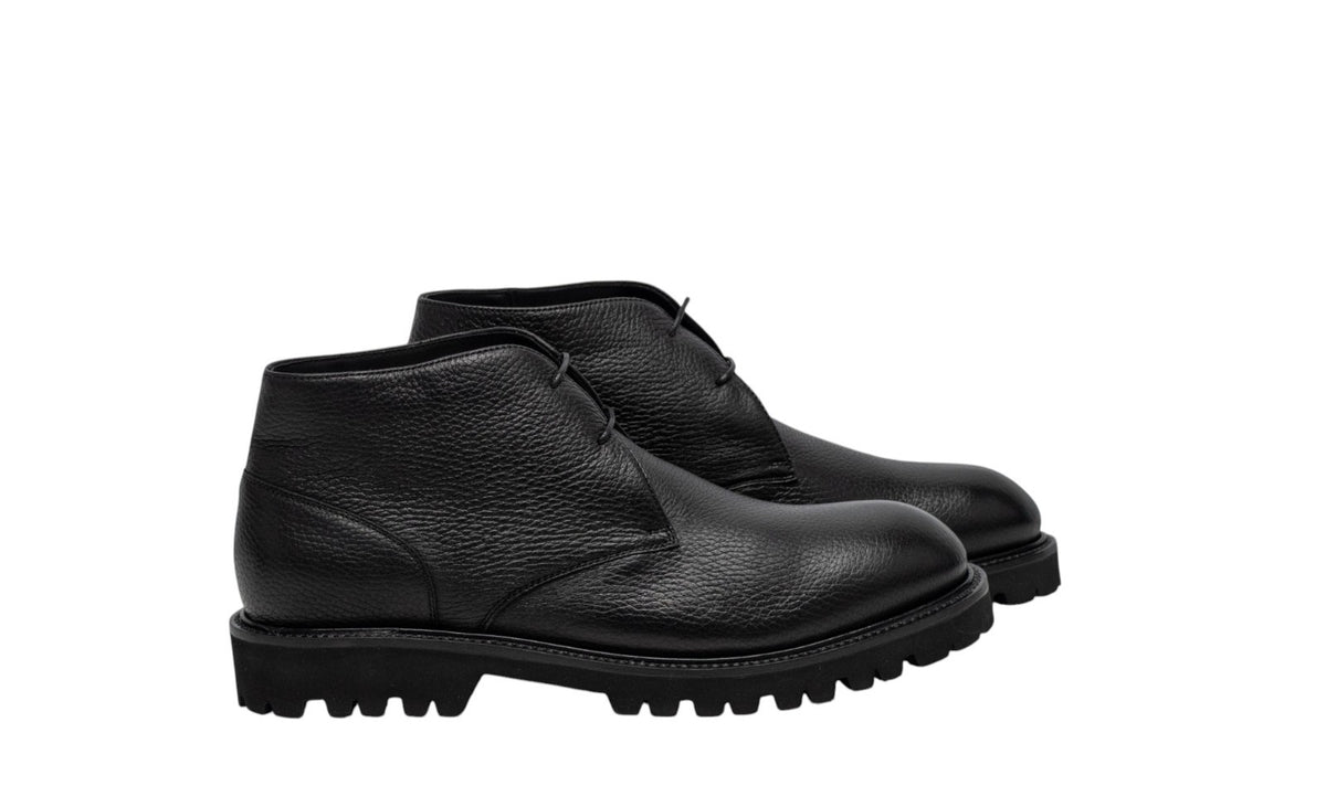 1450$ TESTONI "Custoza" Desert Boot Deer + Fur Lining Calf Black 8 UK 9 US 42 IT