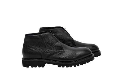 1450$ TESTONI "Custoza" Desert Boot Deer + Fur Lining Calf Black 8 UK 9 US 42 IT