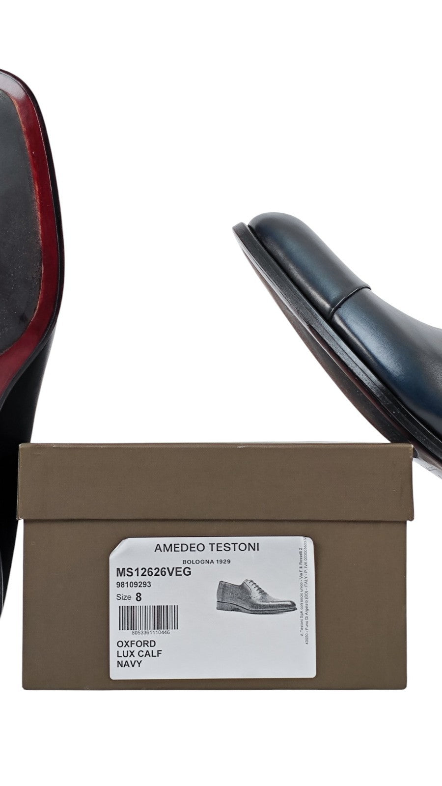 1250$ TESTONI Oxford Shoes Blue Bolognese Goodyear Lux Calf 8 UK / 9 US / 42 IT