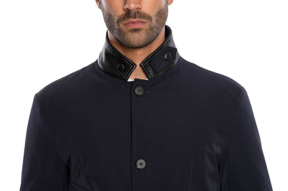 1900$ GIORGIO ARMANI Jacket Blouson Leather Details Dark Blue Water Repellent