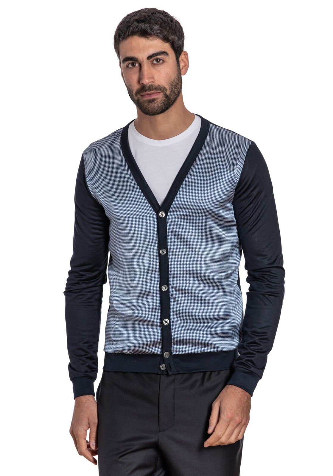 1300$ GERLIN Cardigan Jacket Blue 100% Silk / Cotton Lisle Sz S BIJAN