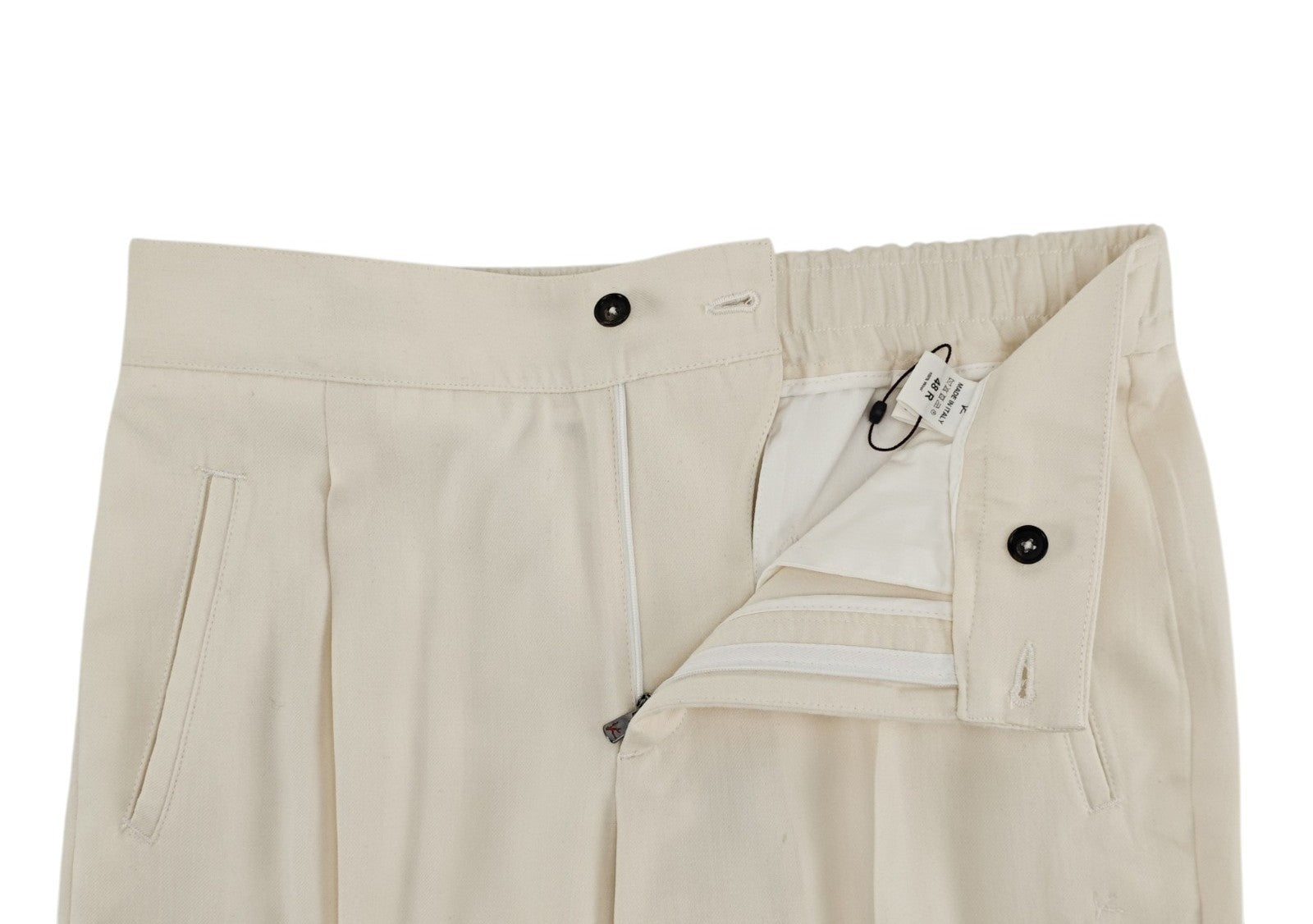 1750$ ISAIA NAPOLI Cream Tapered Elastic Band Cargo Pant Wool 32 US / 48 EU R