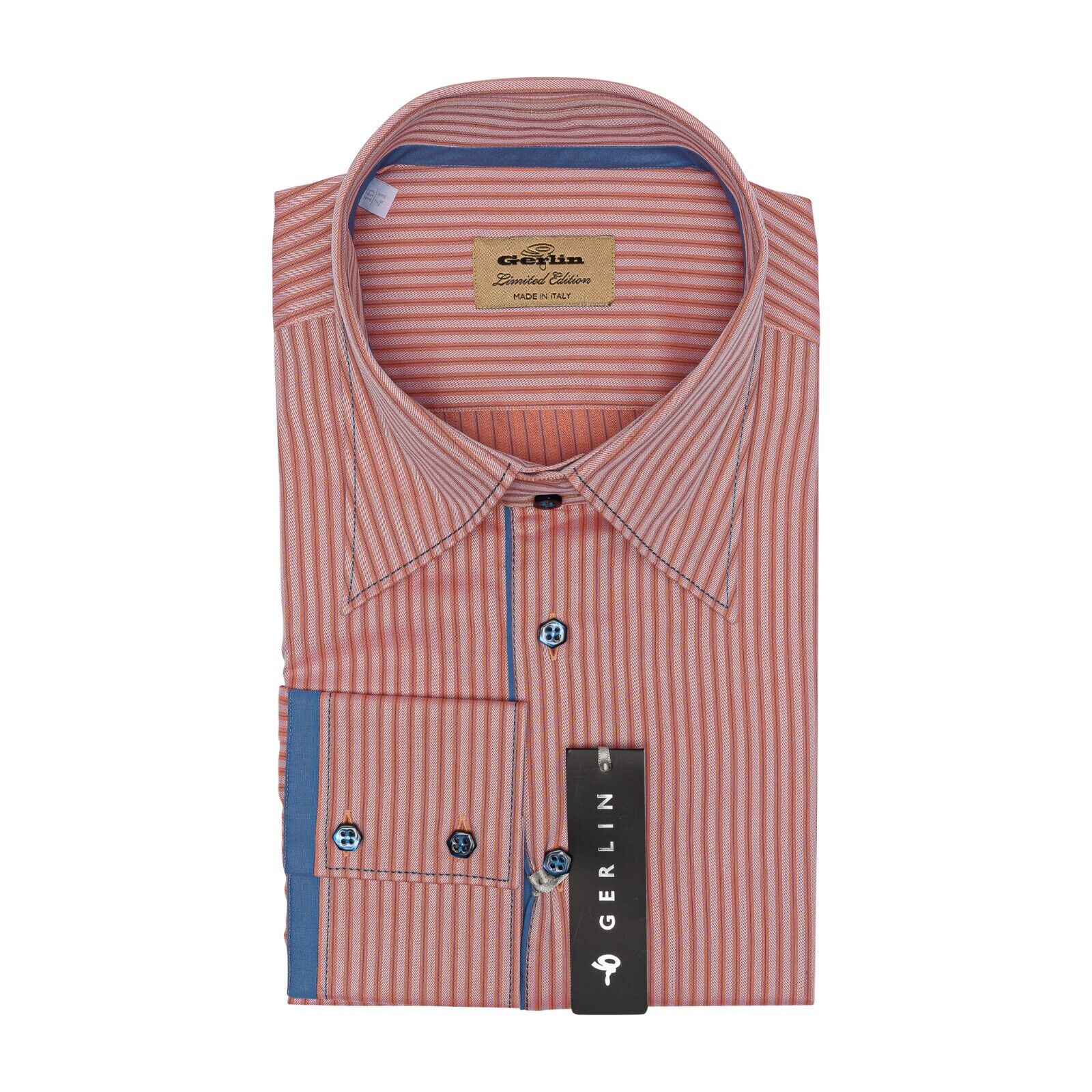 690$ LUXURY GERLIN Shirt Striped Point ALUMO Cotton 16 - 41  2O ZILLI