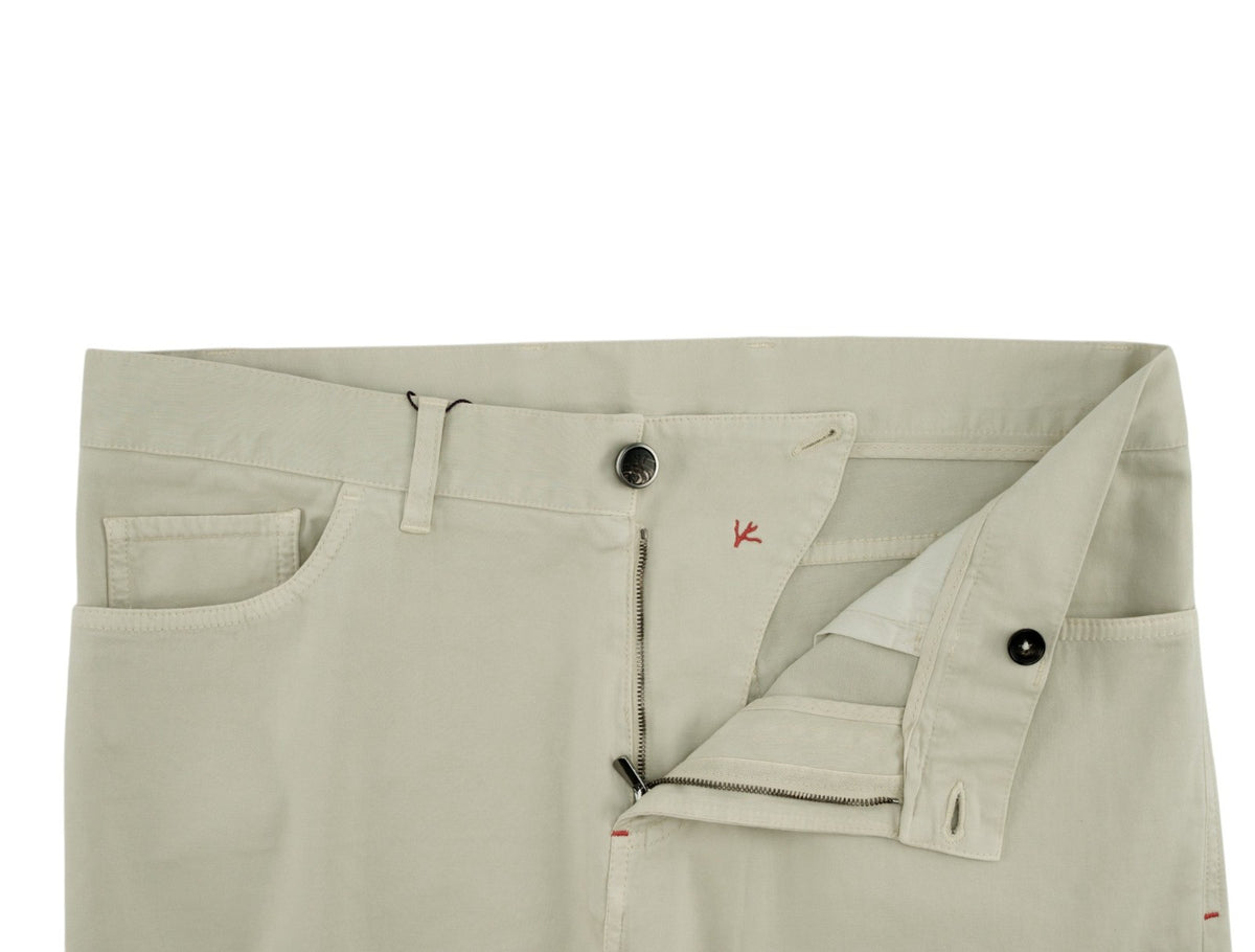 690$ ISAIA NAPOLI Ivory 5 Pocket Pant Cashmere - Cotton Slim 34 US / 50 EU