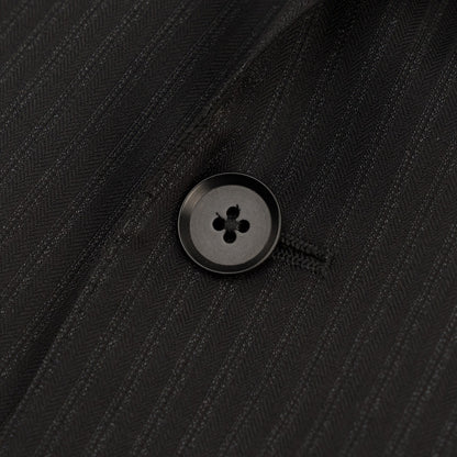$6600 ISAIA "Gregorio" Black Hand-Sewn Suit Fine Wool Striped 44 US / 54 EU 7R