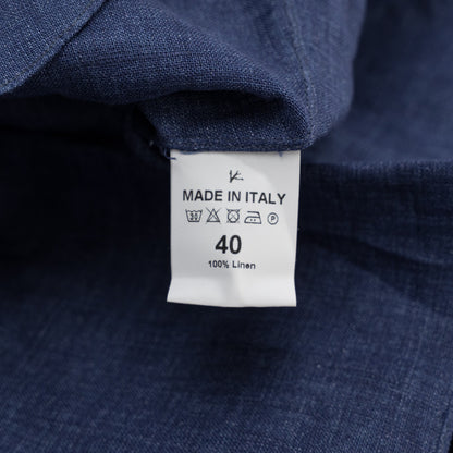 765$ ISAIA NAPOLI "Mix" Blue Dress Shirt Hand-Sewn 100% Linen 15.75 - 40