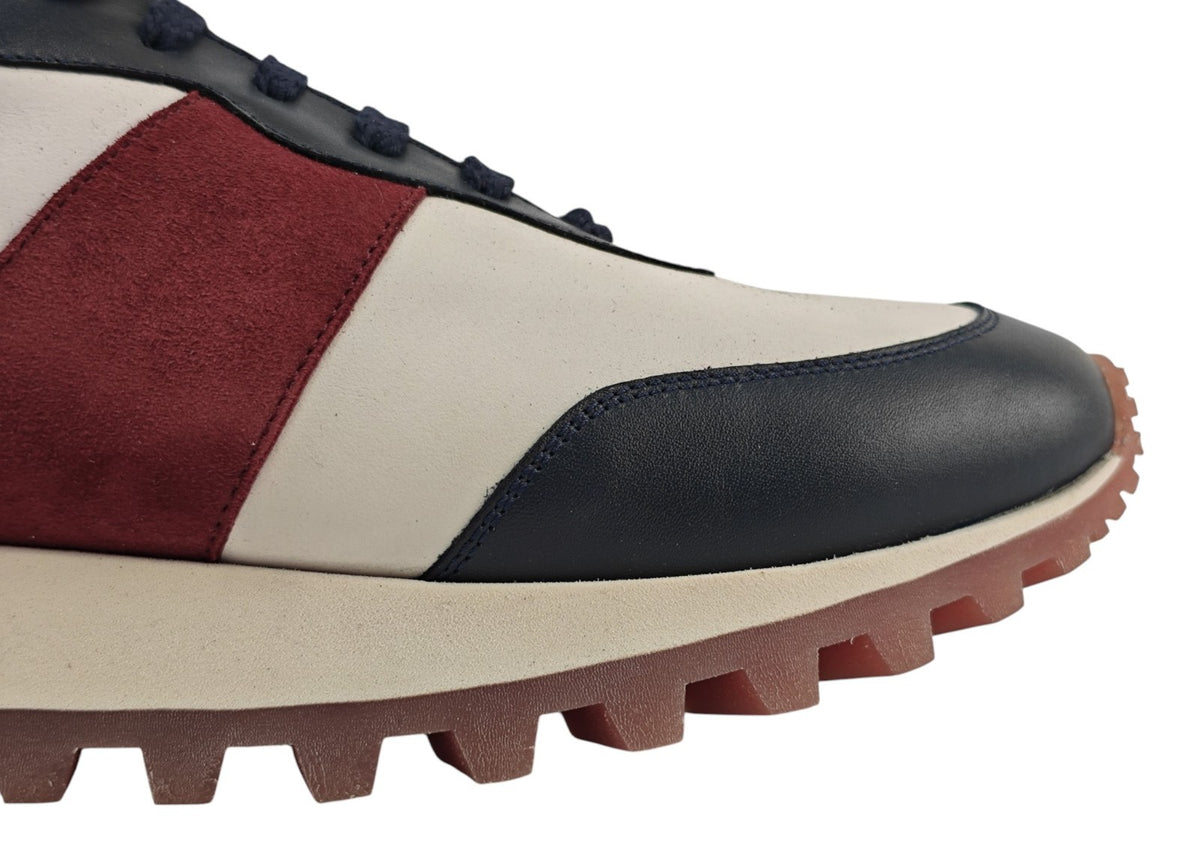 $900 TESTONI BOLOGNA  Sneaker Shoes Sport Calf & Suede Lambrusco / Navy / White