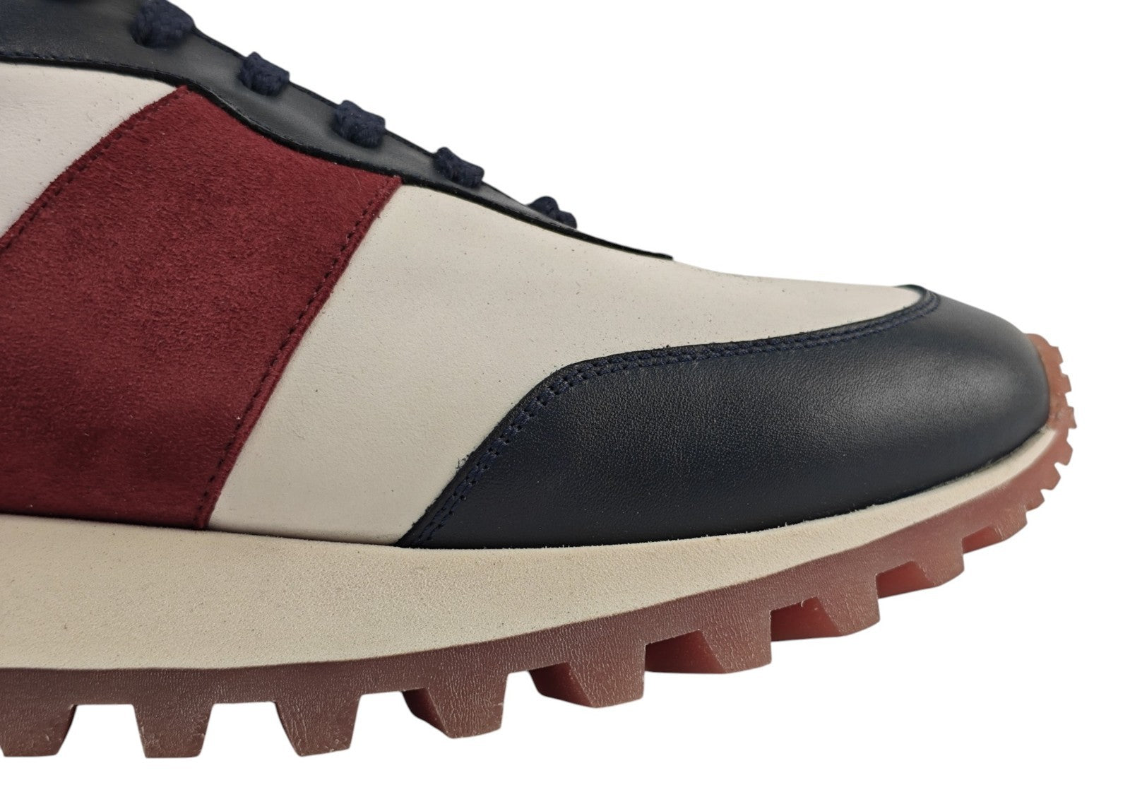 $900 TESTONI BOLOGNA  Sneaker Shoes Sport Calf & Suede Lambrusco / Navy / White