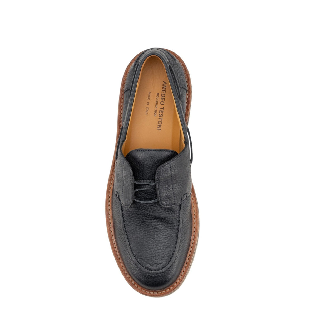 900$ TESTONI Ferrara Boat Loafer Shoes Deer Blue Navy 8 UK / 9 US / 42 IT