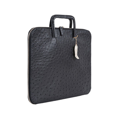 $4K LUXURY DELL'GA MILANO Handmade Black Briefcase Business Bag Genuine Ostrich