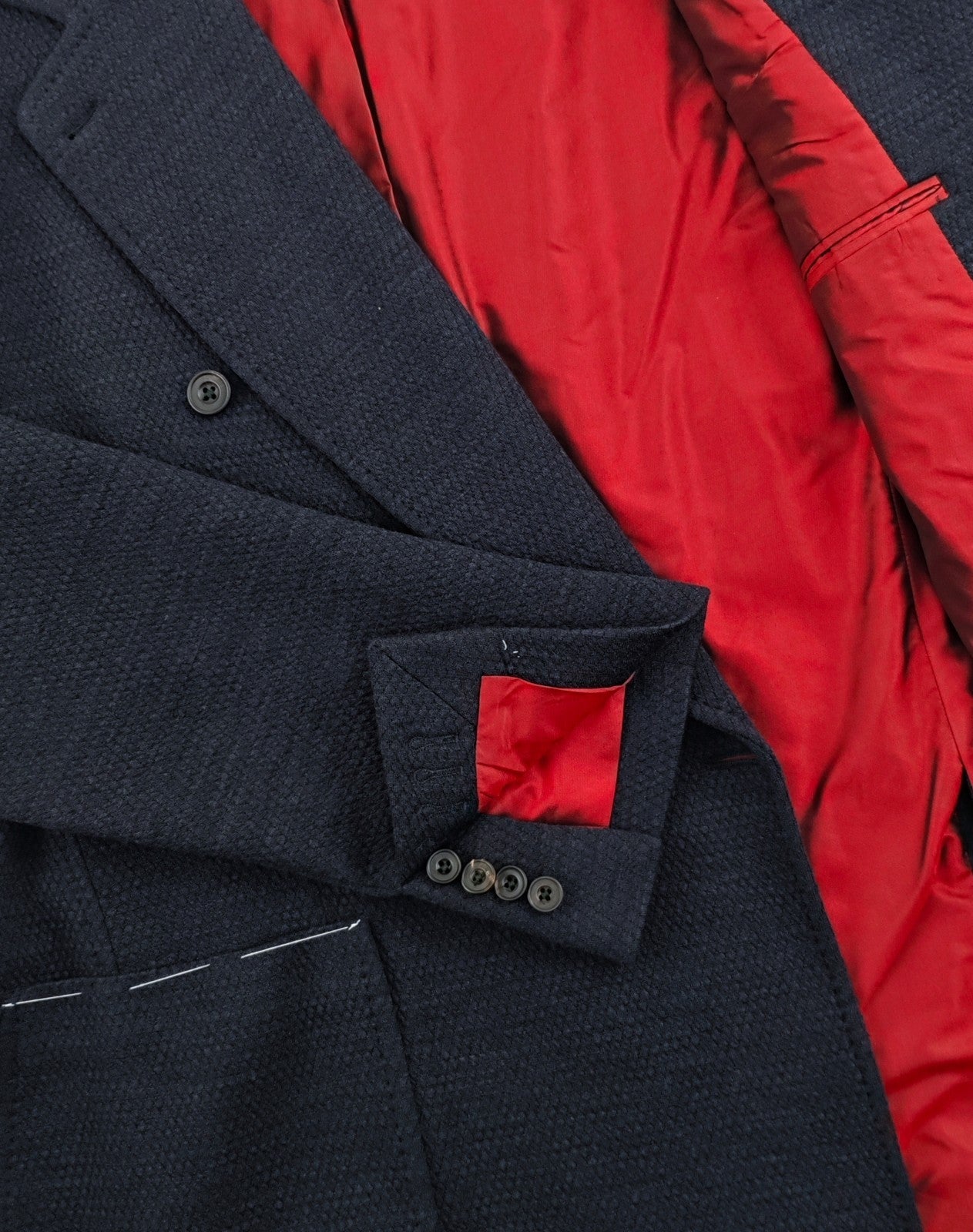 $1630 RUBINACCI NAPOLI Blue Double Breasted Jacket Knit Wool Stretch 44 US 54 EU