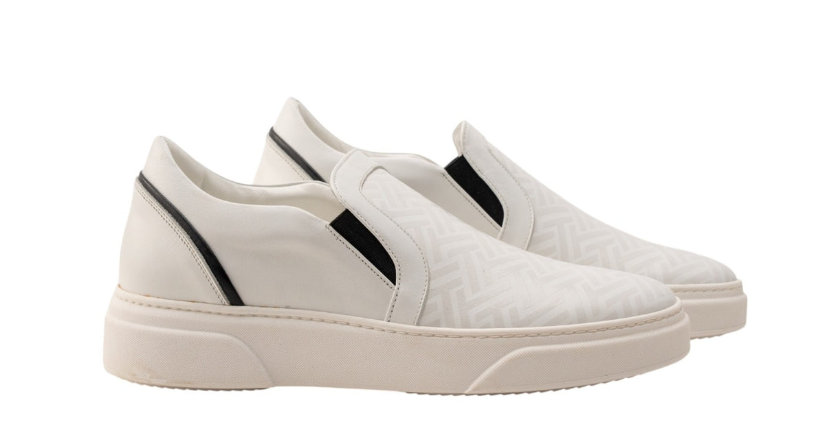 700$ TESTONI Sneaker Shoes Slip-On Weaving White Leather 8 UK  / 9 US / 42 IT