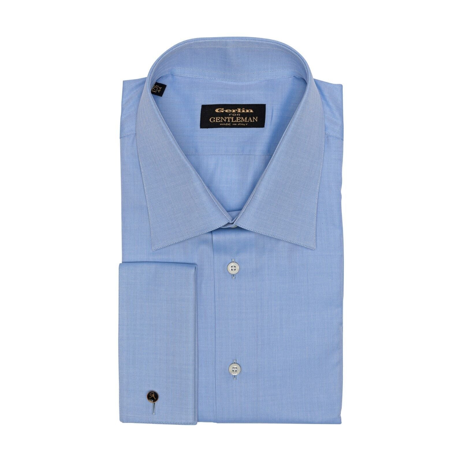 690$ LUXURY GERLIN Shirt French Cuffs Blue Fine Cotton  1G ZILLI