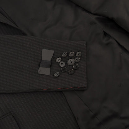 $6600 ISAIA "Gregorio" Black Hand-Sewn Suit Fine Wool Striped 44 US / 54 EU 7R