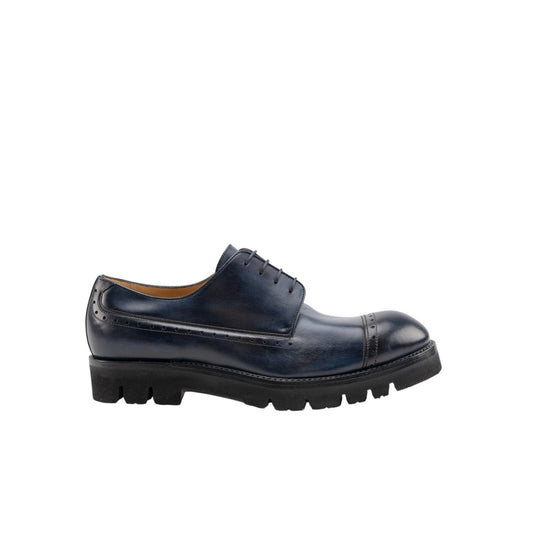1200$ TESTONI "Udine" Derby Shoes P.Rapid Top Calf Navy 8 UK / 9 US / 42 IT