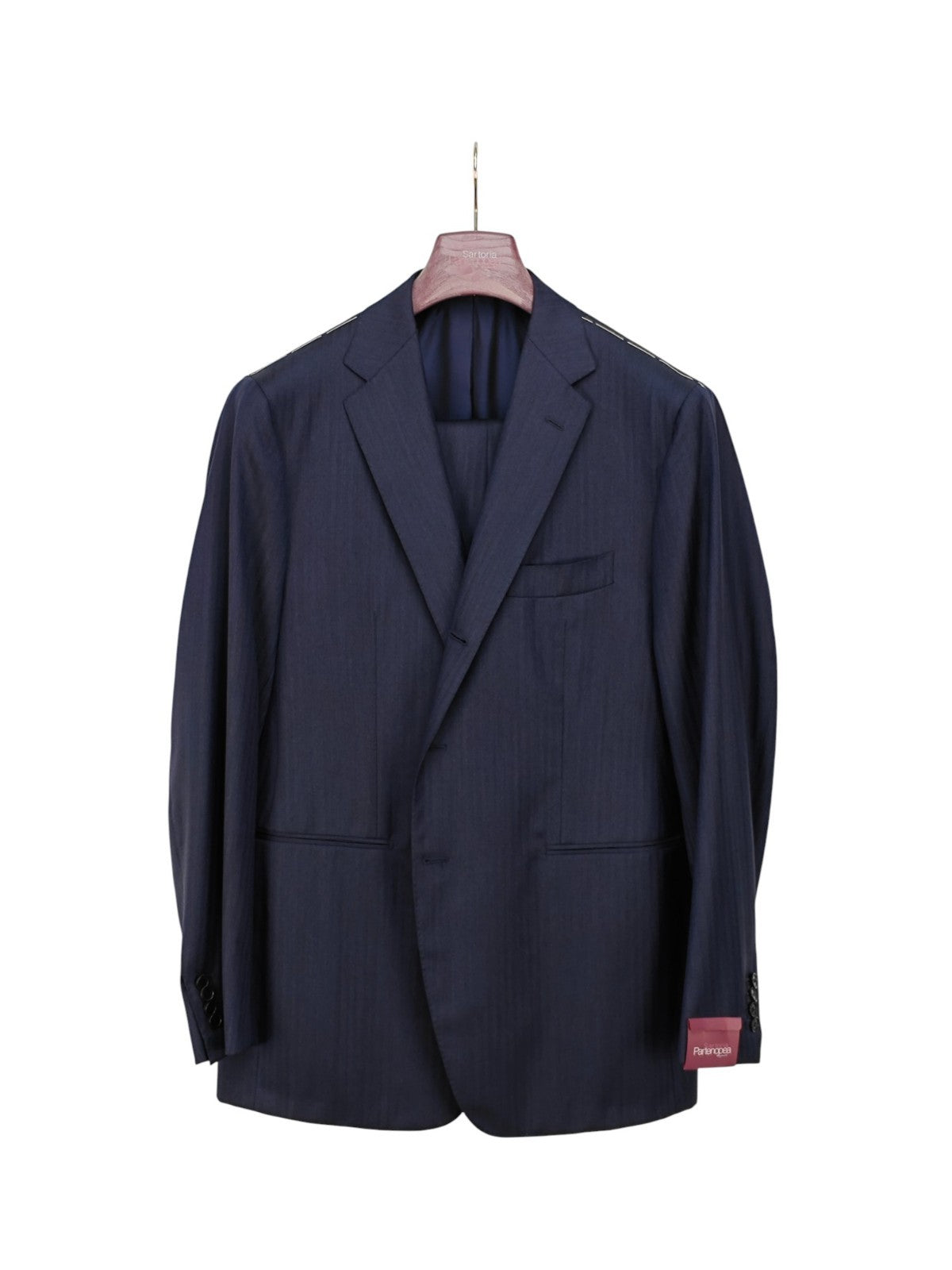 $2500 SARTORIA PARTENOPEA NAPOLI Herringbone Blue Suit Wool 110's 44 US / 54 EU