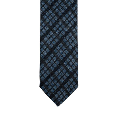 $290 ITALO FERRETTI Tie Check Dark Blue 100% Wool Handmade in Italy BIJAN