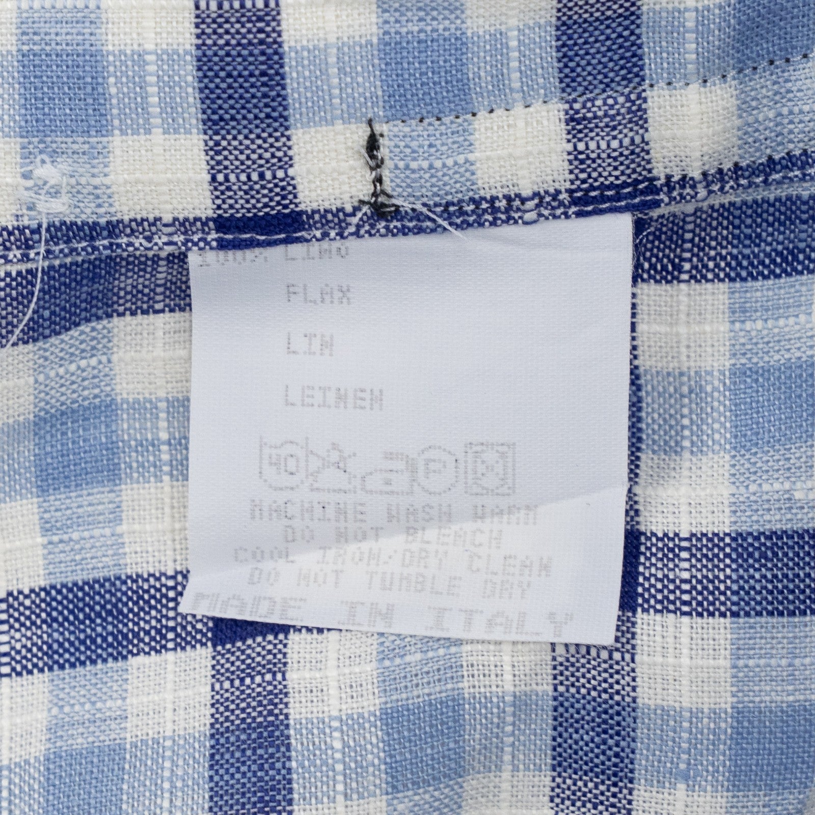 500$ ETRO MILANO Shirt Checks Blue Button Down 100% Linen Size 15.75 - 40