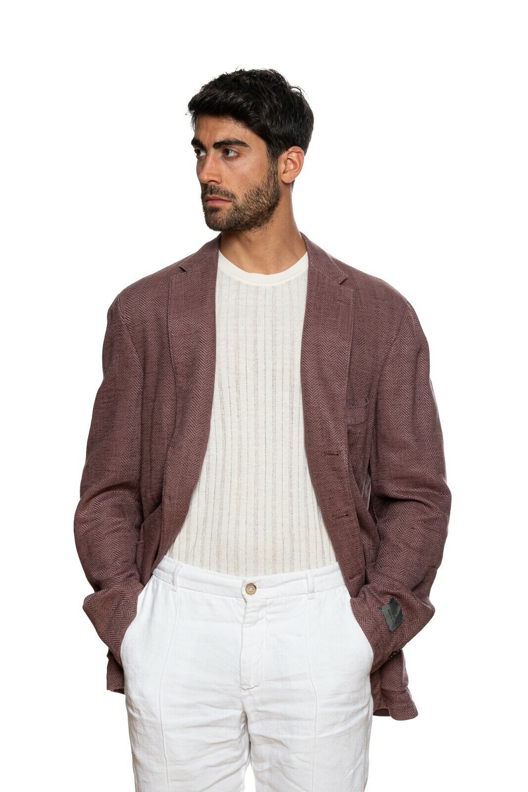 1780$ BELVEST Wine Washed Linen Cotton Herringbone Jacket 46 US / 56 EU 7R