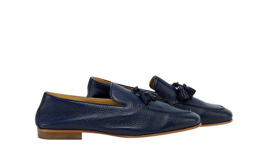1250$ TESTONI "Carloforte" Unlined Loafer Shoes Deerskin Blue   8 UK 9 US  42 IT