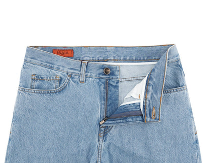 795$ ISAIA NAPOLI Light Blue Denim Jeans Pant Cotton - Leather Tag Straight Leg
