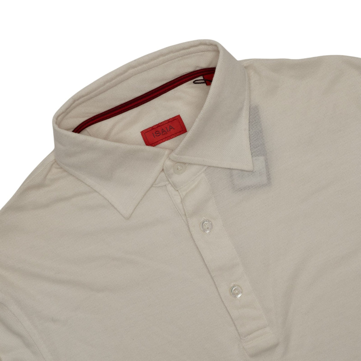 1190$ ISAIA NAPOLI "ICONICO" Ivory Handmade Polo Long Sleeve 100% Wool