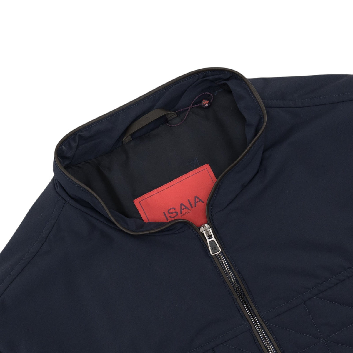 2790$ ISAIA NAPOLI Dark Blue Vest Jacket Techno Wool + Leather 50 US / 60 EU
