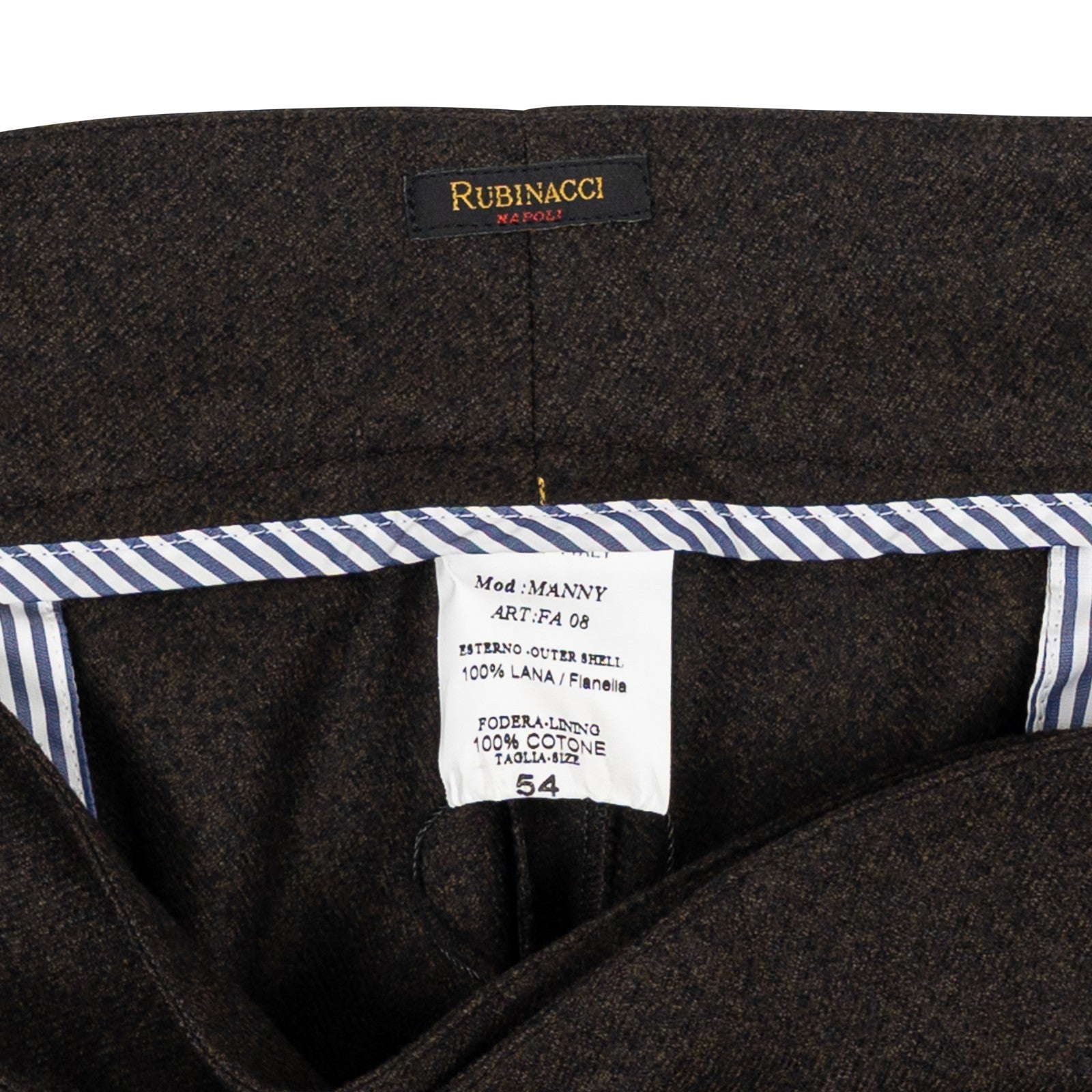 670$ RUBINACCI NAPOLI "Manny" Brown Flannel Wool High Rise Pant 40 US / 56 EU