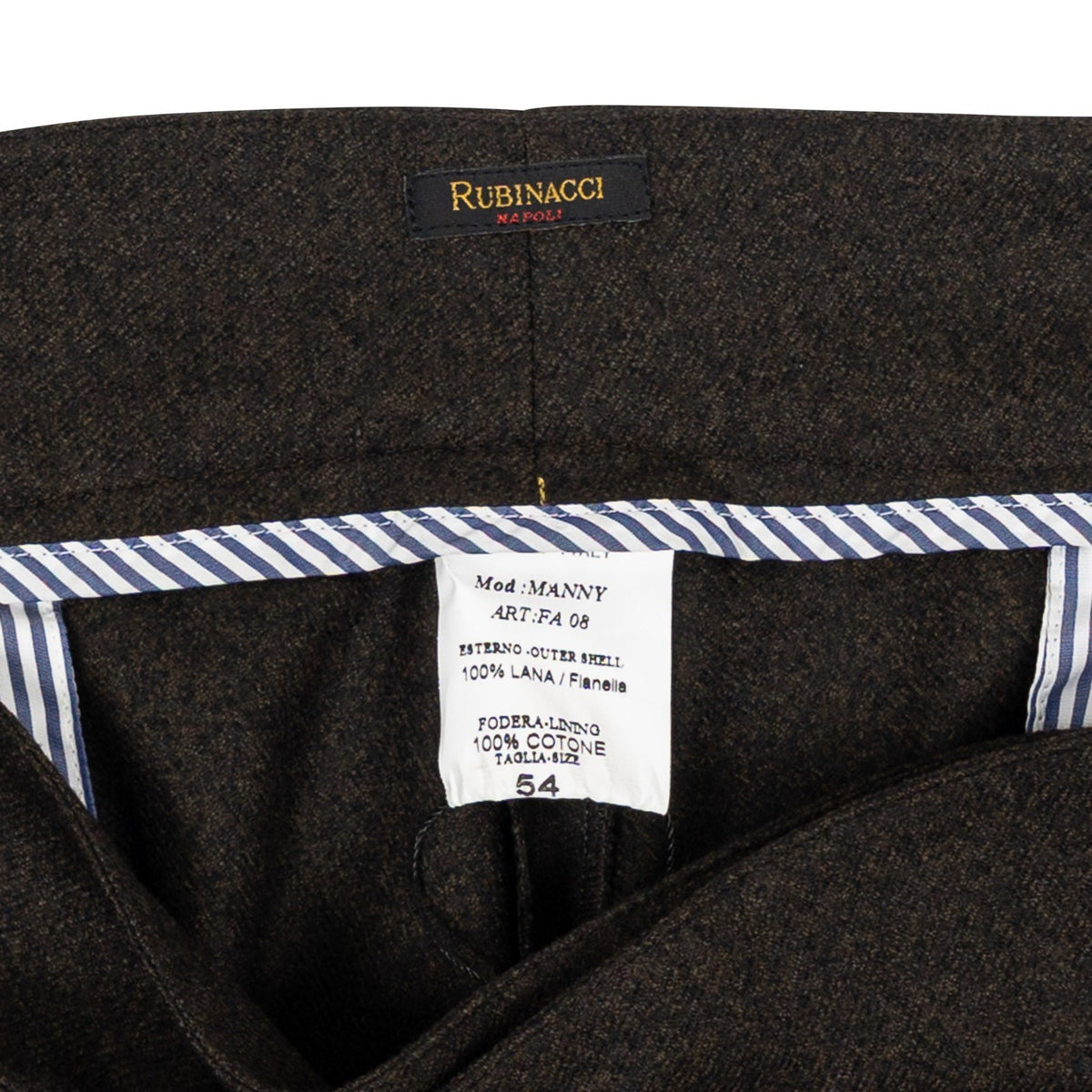 670$ RUBINACCI NAPOLI "Manny" Brown Flannel Wool High Rise Pant 40 US / 56 EU